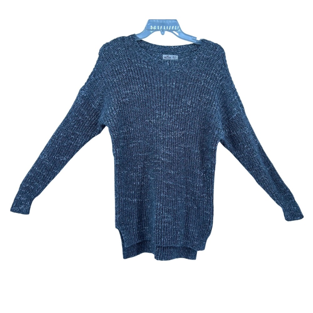 Hollister Womens Marled Grey Knit Crew Neck Sweater High Low Hem XS/S